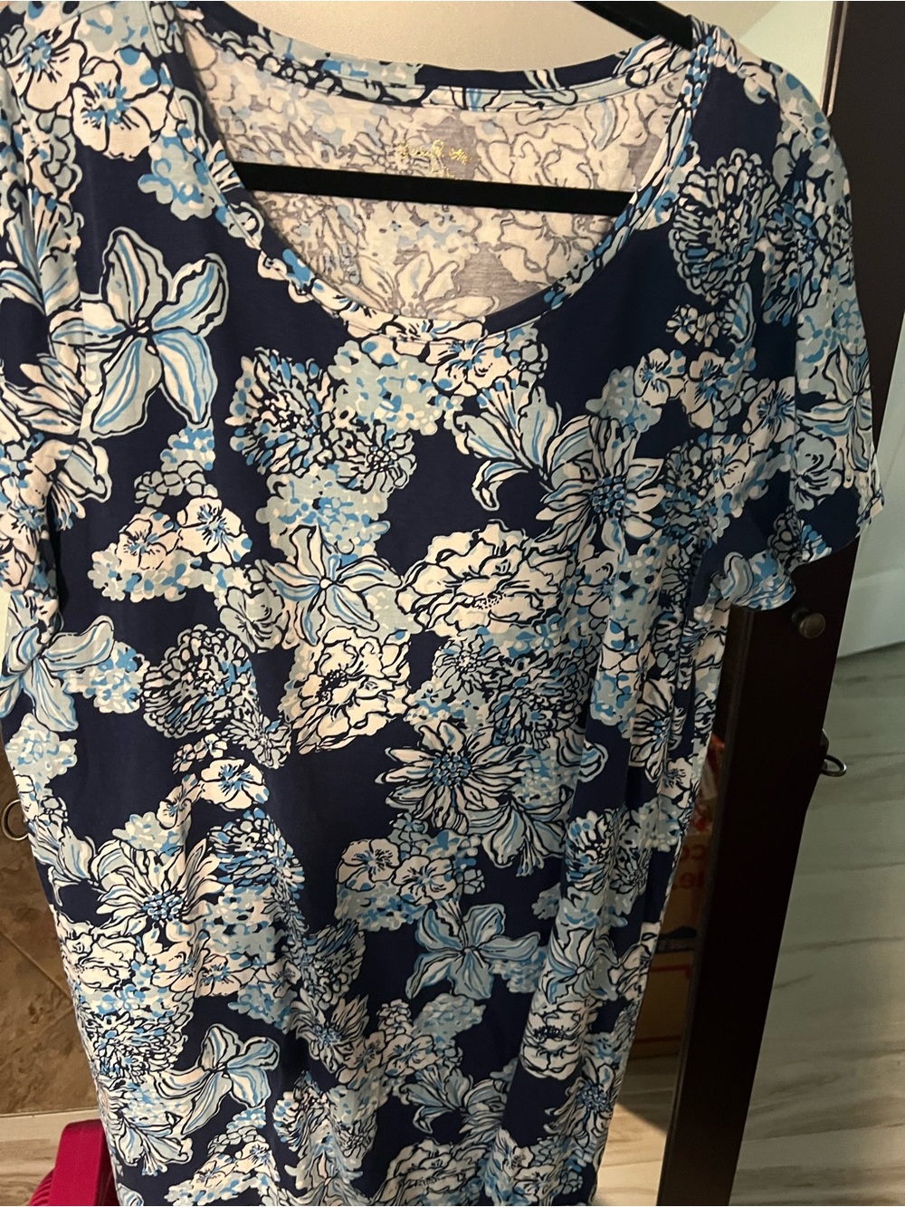 Lilly Pulitzer Navy Blue and White Floral Midi Dress